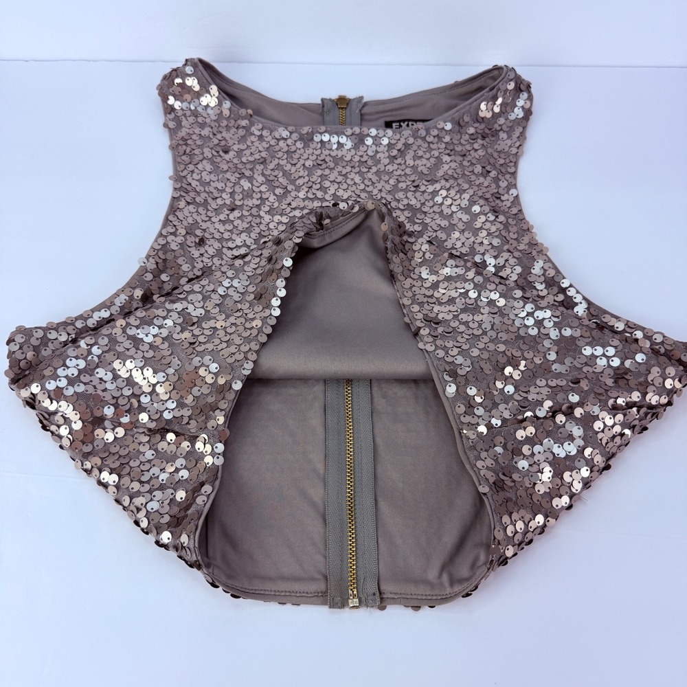 Express Silver Gray Sequin Halter Sleeveless Crop… - image 6
